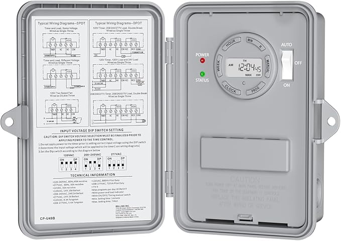 BN-LINK Pool Pump Timer, Outdoor Timer Box, Heavy Duty, 2HP 40A Max, 277 VAC
