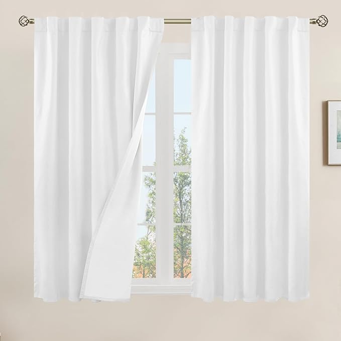 LAMIT 100% Blackout Linen Curtains 54 Inch Length, Linen Textured Thermal