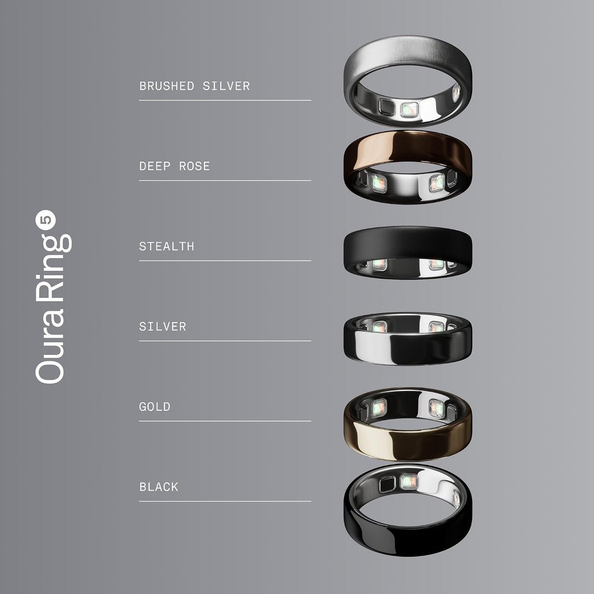 oura ring 5 smart ring - silver, front angle view