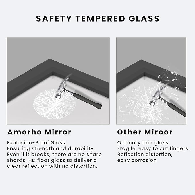 Amorho Black Bathroom Mirror, 48x35 Inch Thick Metal Framed Wall Mirrors