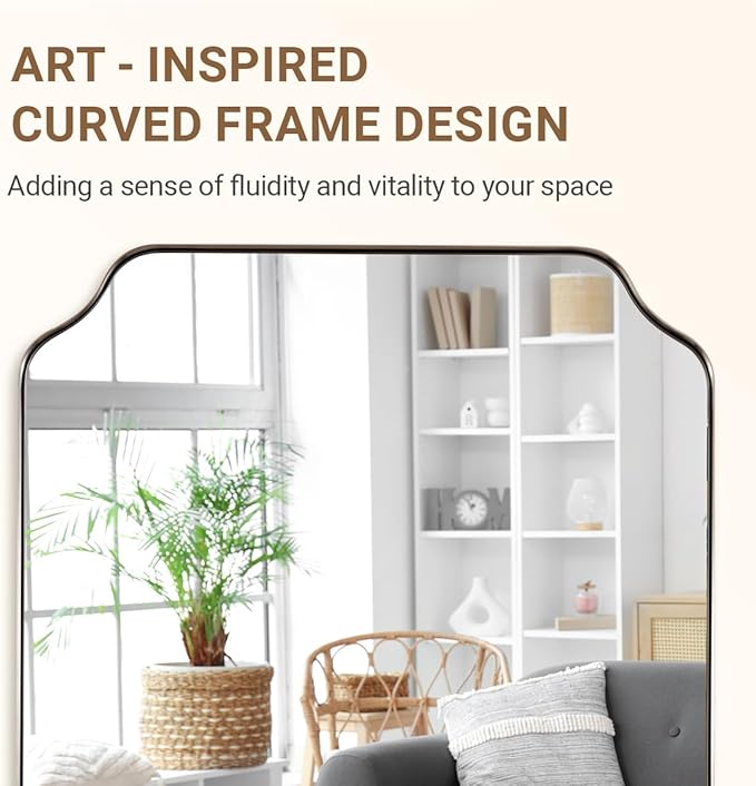 ANDY STAR 24"x24" Brushed Nickel Square Mirror, Modern Scalloped Mirror in