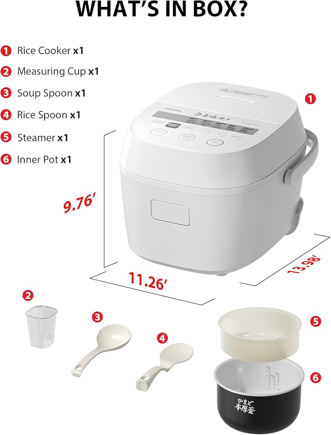 TOSHIBA OriginTaste Rice Cooker 10-Cup Uncooked, Fuzzy Logic, 15-in-1 Functions