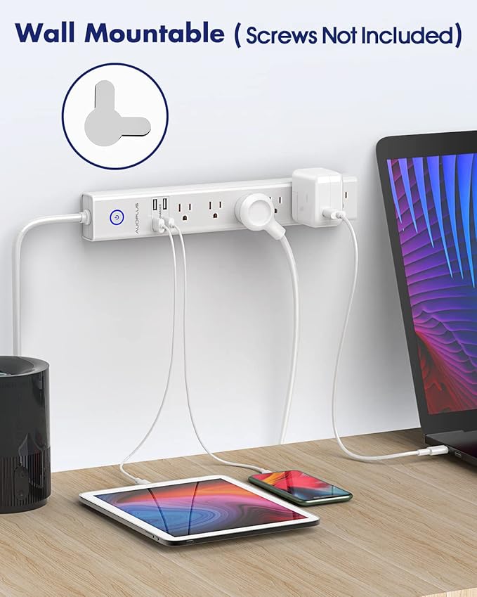 2 Pack Surge Protector Power Strip - 10FT Long Extension Cord