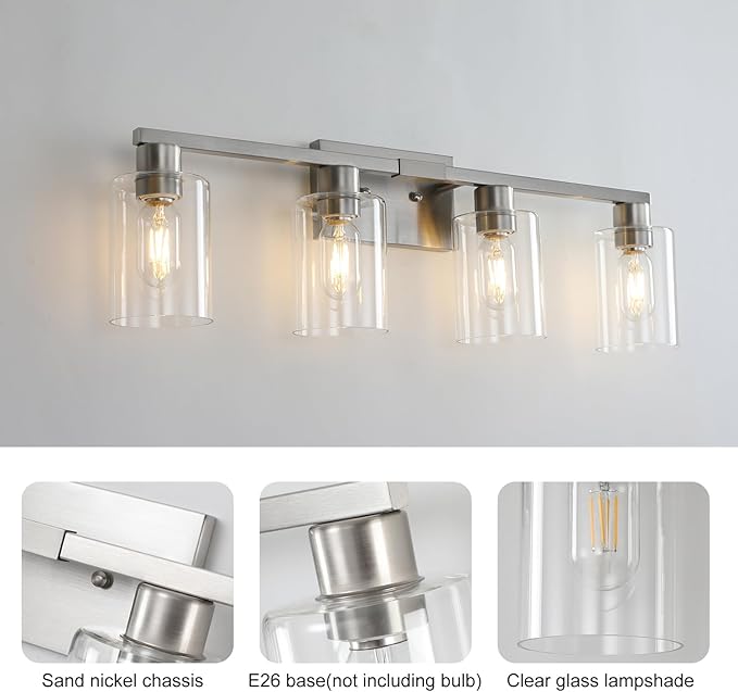 SOPEAS 4 Light Bathroom Light Fixtures, Brushed Nickel Modern Bathroom Vanity