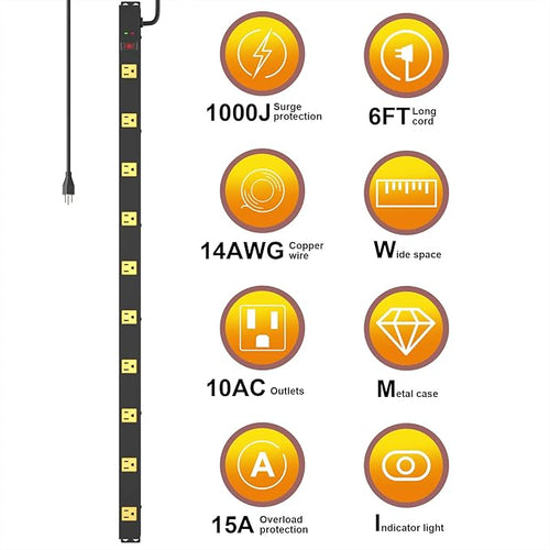 10 Outlet Surge Protector, Long Metal Wide Spaced Garage Industrial Power Strip (2Pack)