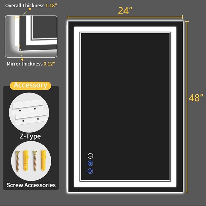 24"x48" LED Bathroom Mirror