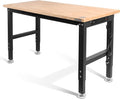 WORKPRO 48" Adjustable Workbench, Rubber Wood Top Heavy-Duty Workstation