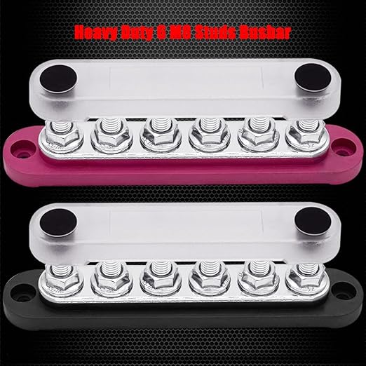 6 x M8 Studs Power Distribution Block Bus Bar 12V, Ampper 5.9" HD 200A Marine