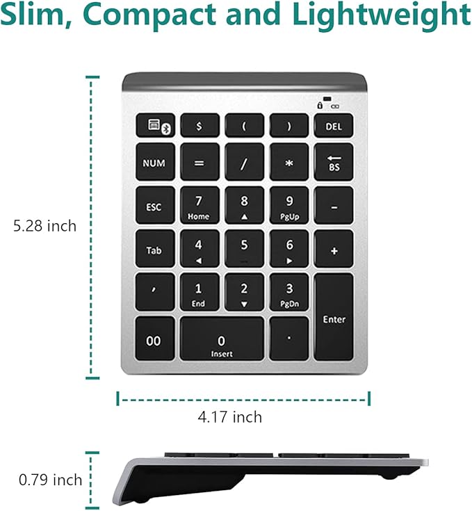 Lekvey Bluetooth Number Pad, 10 Keys Numeric Keypad Portable Wireless Bluetooth