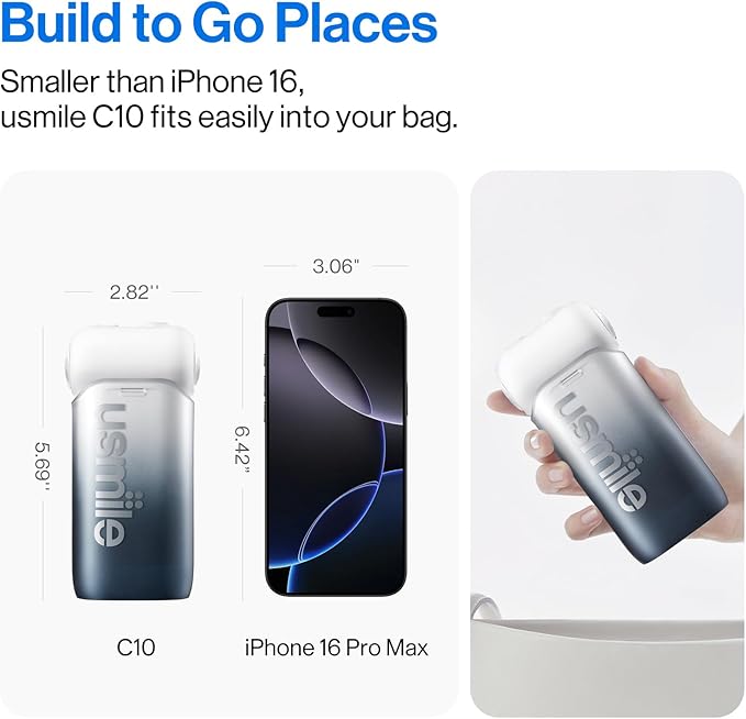 usmile C10 Portable Water Flosser – Travel-Friendly, 95-Day Battery, 4 Modes