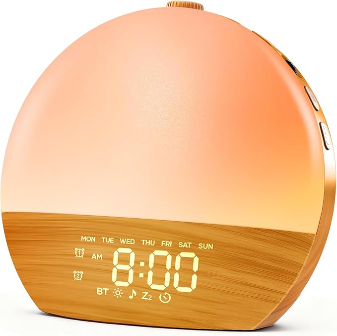 Sunrise Alarm Clock, Sound Machine, Wood Grain Dimmable Night Light