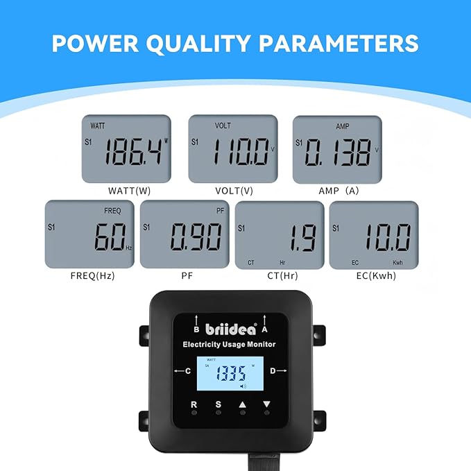 briidea Electricity Usage Monitor, 4-Outlet Power Consumption Watt Voltage Amp