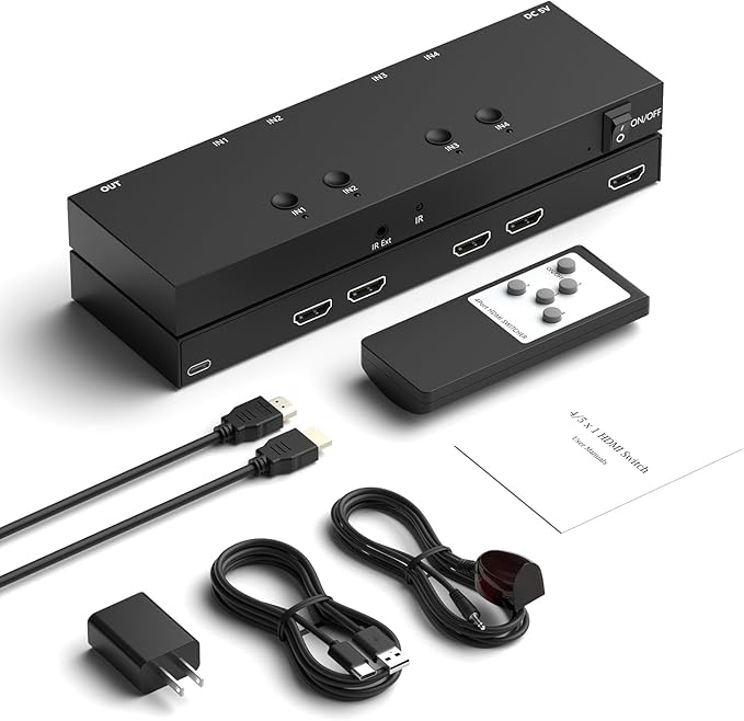 4 in 1 Out HDMI Converter with 4k@60Hz HDMI Switch & Infrared Remote Control