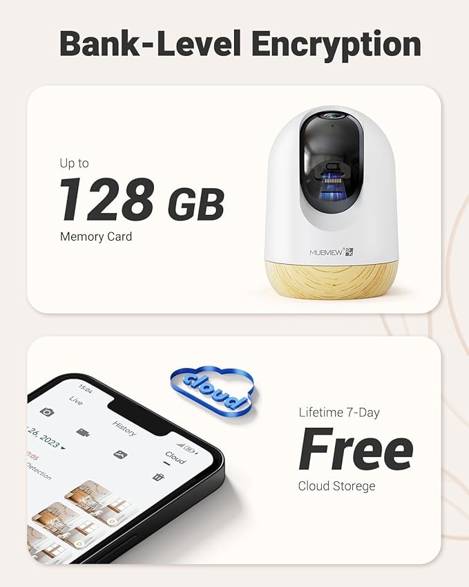 MUBVIEW 5G WiFi Indoor Security Camera No Subscription, Pet Camera