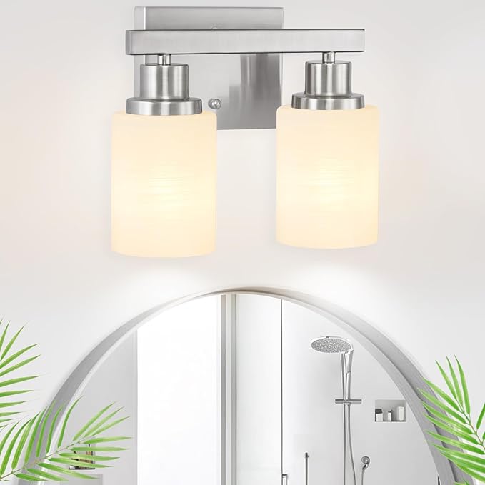 DIKAIDA Bathroom Light Fixtures Over Mirror, 2-Light Modern Nickel Vanity Lights