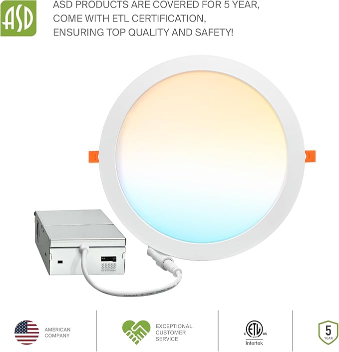 ASD 4 Pack 11/12 Inch LED Recessed Lighting 24W, 5 CCT 2700K-5000K CRI90+