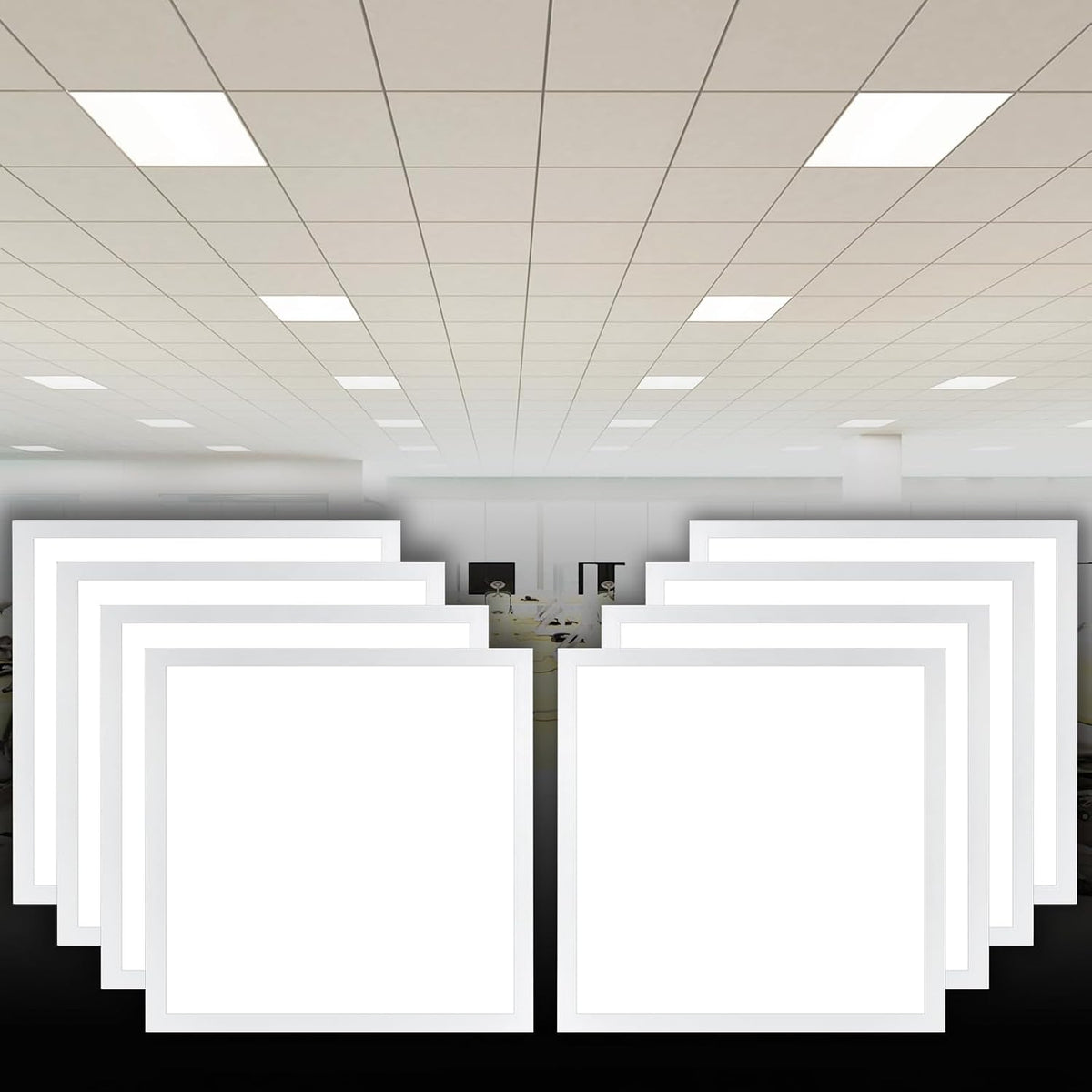CycevSun 2x2 LED Flat Panel Light Drop Ceiling, 0-10V Dimmable, 8 Pack