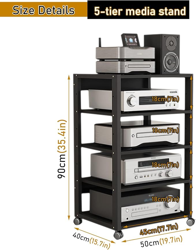 Dernoing 5 Tier Audio Rack Tower, CD Record Player Stereo Receiver AV Equipment