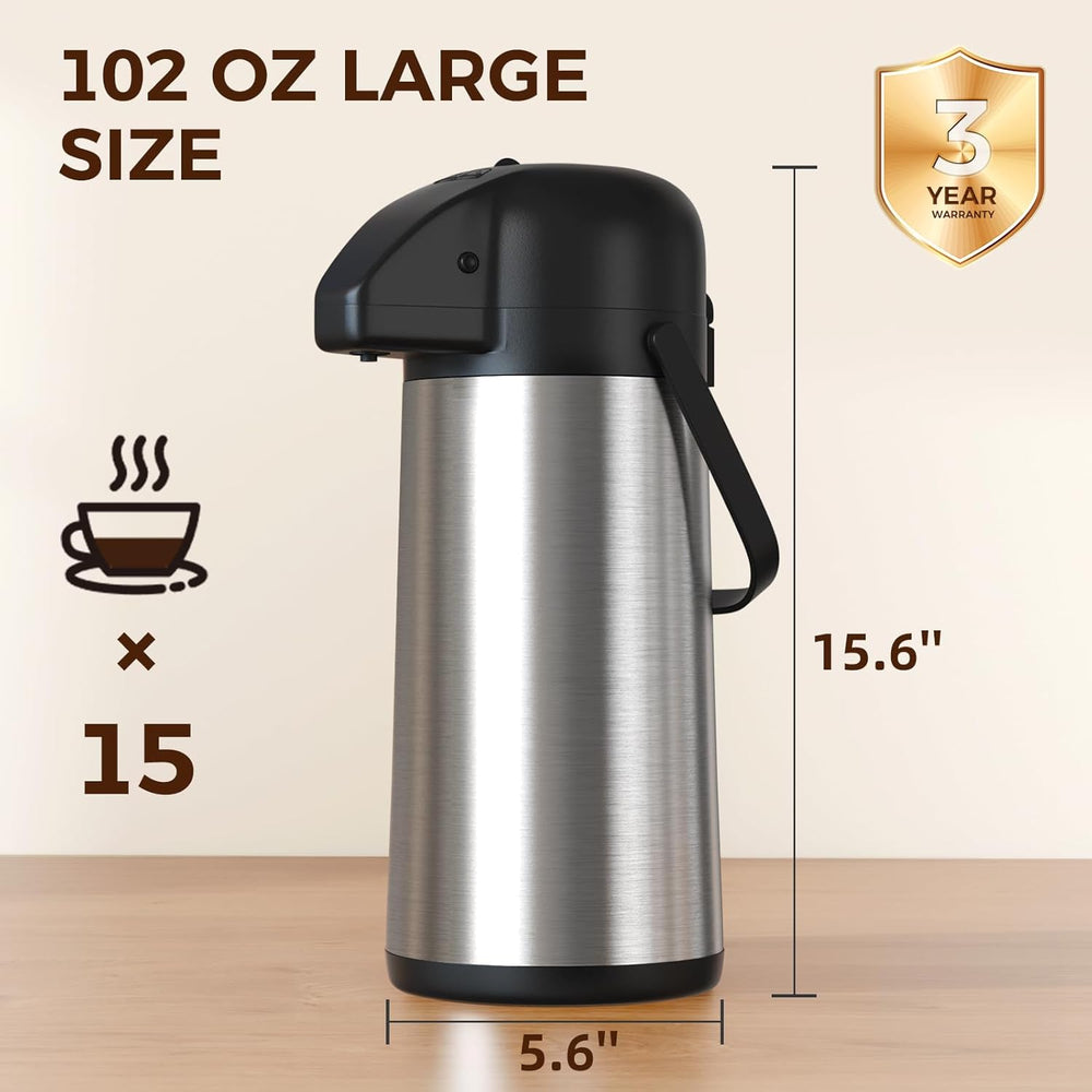 Coffee Carafe for Keeping Hot, 102OZ / 3L Airpot Coffee Dispenser with Pump