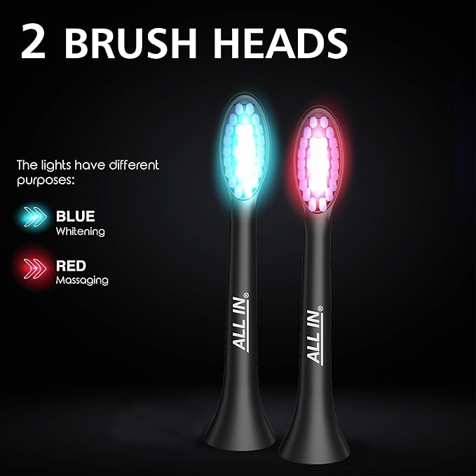 ALL IN Sonic LED Whitening Toothbrush and Replacement Heads Full Set