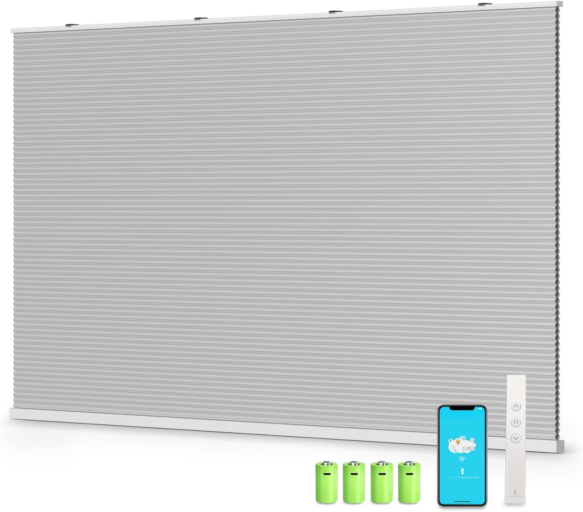 THIRDREALITY ZigBee Smart Blind Gen2, Motorized 100% Blackout Window Shades with Remote, Cordless Honeycomb Blinds, Automatic Height, C2 Rechargeable Batteries Powered, 33" W x 74" H Beige/White
