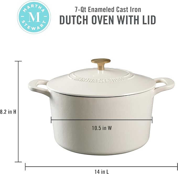 MARTHA STEWART Gatwick 7-Quart Enamel Cast Iron Dutch Oven – Linen White