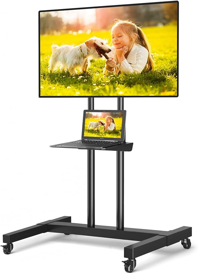 TVON Rolling TV Stand for 32-83 inch Flat Screen/Curved TVs up to 110 lbs