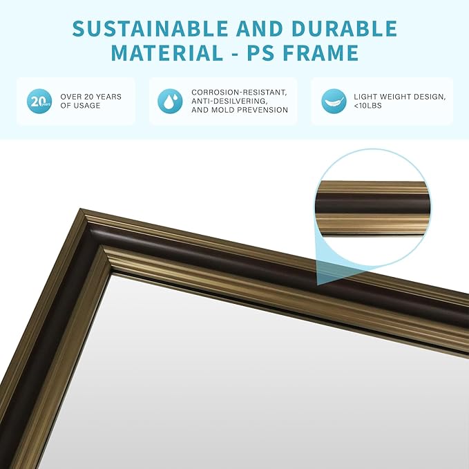 Retro Copper Effect Framed Wall Mirror, 24x32 Rectangle Mirror,