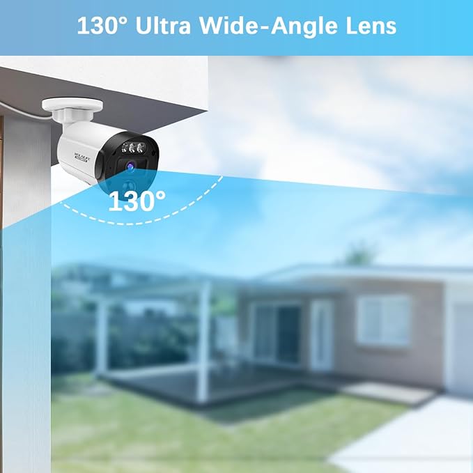 【130° Ultra Wide-Angle & 2-Way Audio】 Outdoor Wired Security Camera System