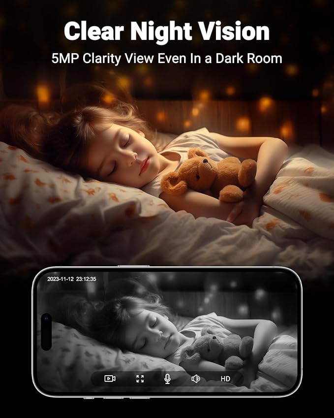 MUBVIEW 5MP Plug-in Indoor Security Camera no Subscription, 5/2.4G WiFi Pet Cam