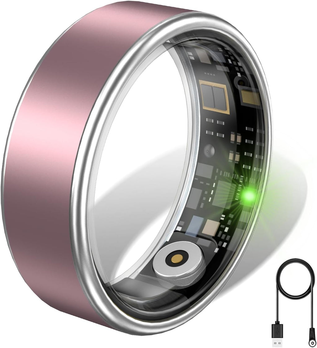 Smart Ring for Women & Men, IP68 Health Fitness Tracker (Pink, 8)