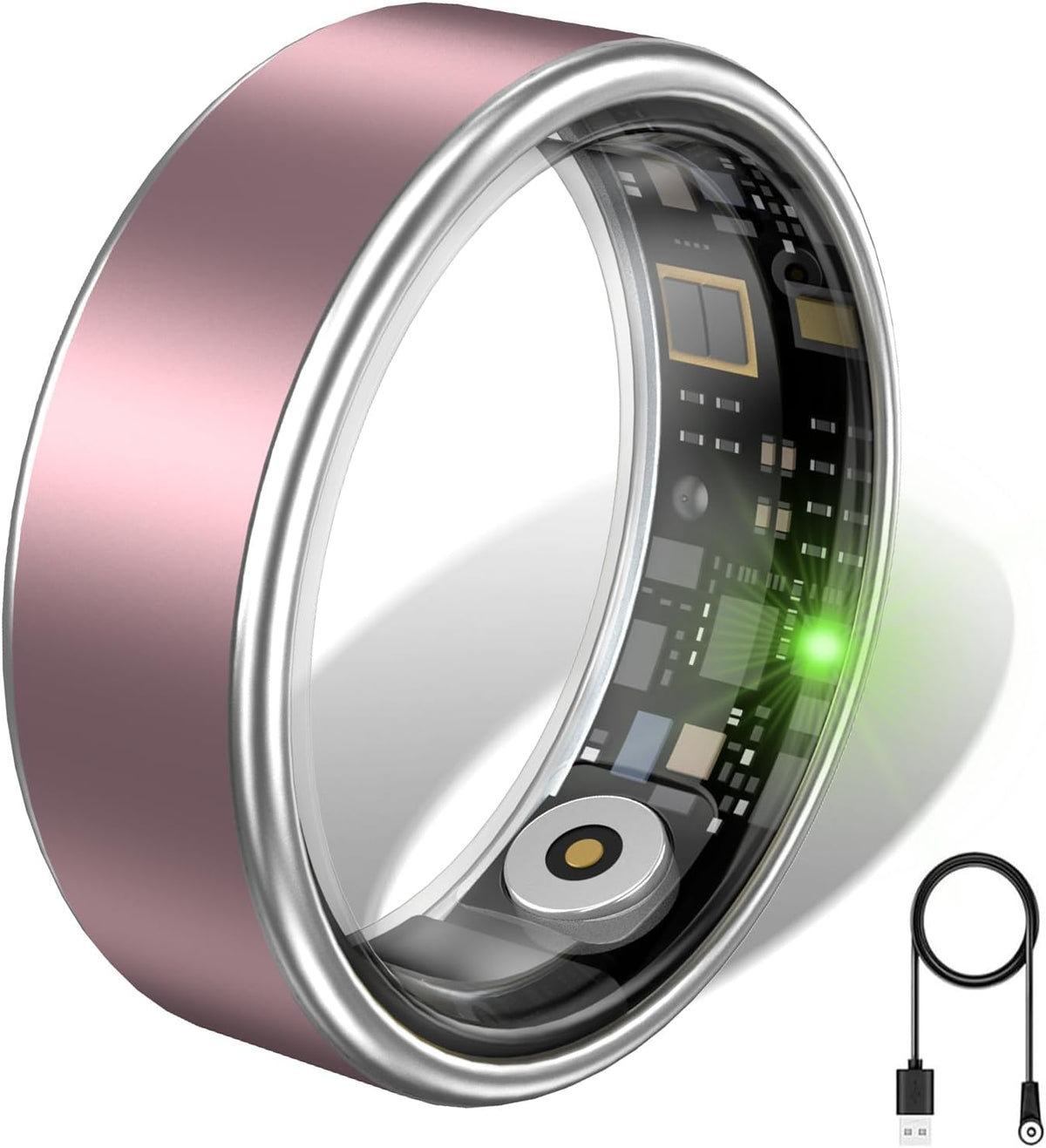 Smart Ring for Women & Men, IP68 Health Fitness Tracker (Pink, 8)