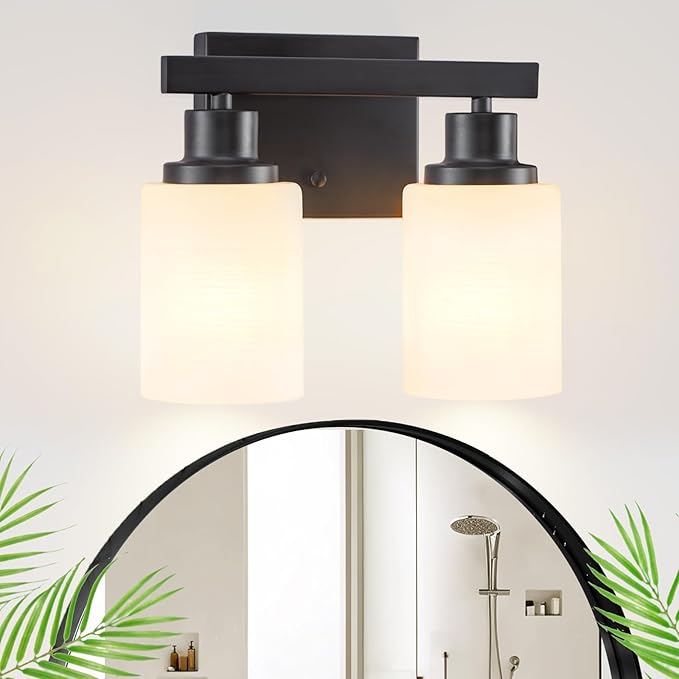 DIKAIDA Bathroom Light Fixtures Over Mirror, 2-Light Modern Matte Black Vanity