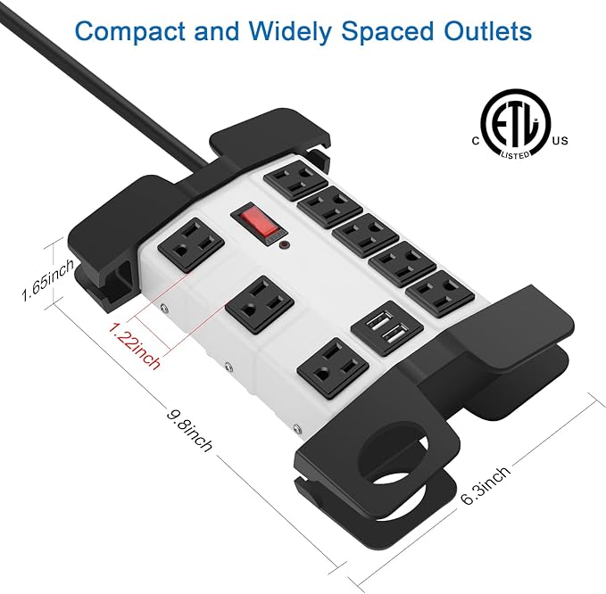 Heavy Duty Power Strip with USB, Workshop 8 Outlet Surge Protector 2700 Joules
