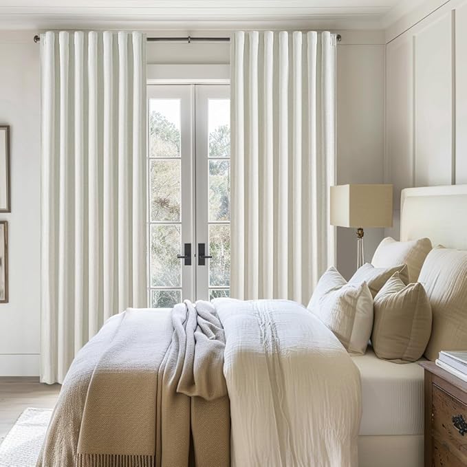 Pleated Beige Curtains 95 Inches Long 2 Panels Burg, Energy Efficient