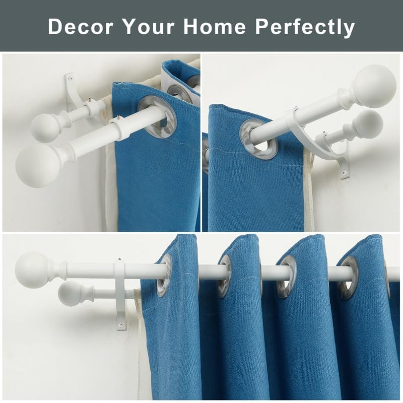 matte white double curtain rod 48 to 84 showing dimensions