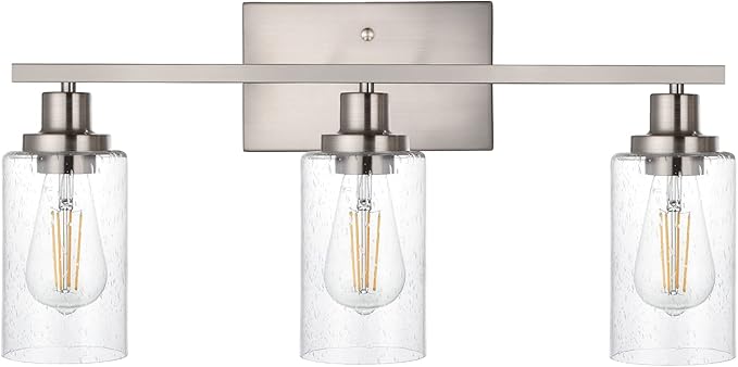 WINSHEN Bathroom Light Fixtures 3-Lights Seeded Glass in Brushed Nickel Finish