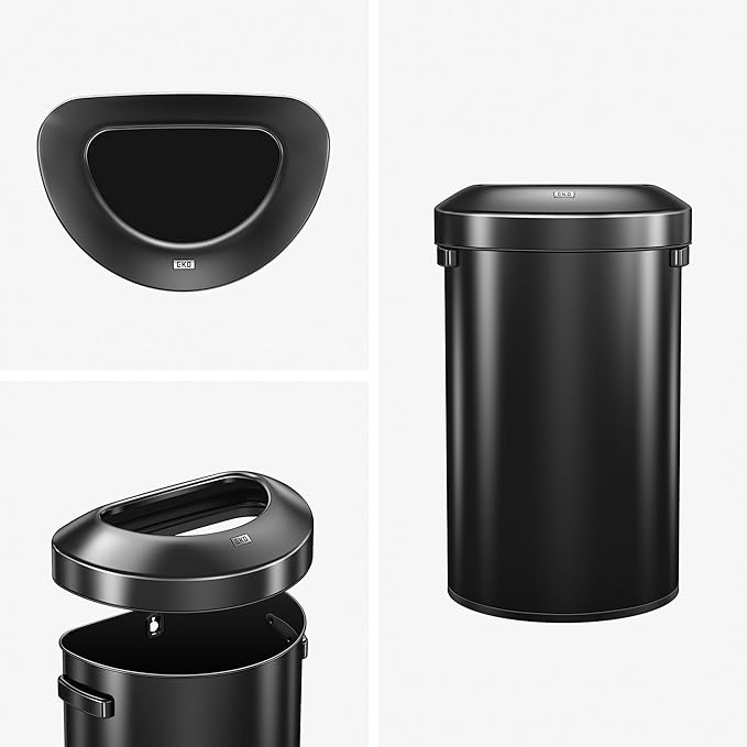 EKO Urban 16 Gallon Semi-Round Open Top Waste Bin, Stainless Steel Half Round