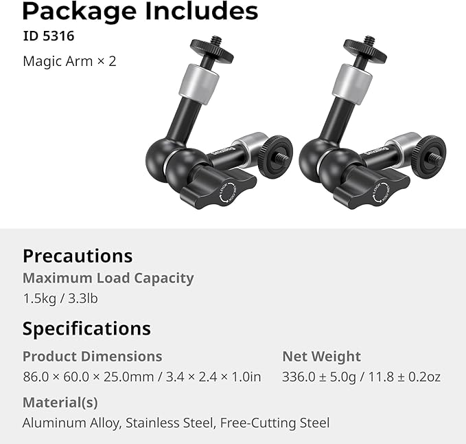 SMALLRIG 5.5-inch Magic Arm 2-Pack, Articulating Adjustable Friction Arm Mount