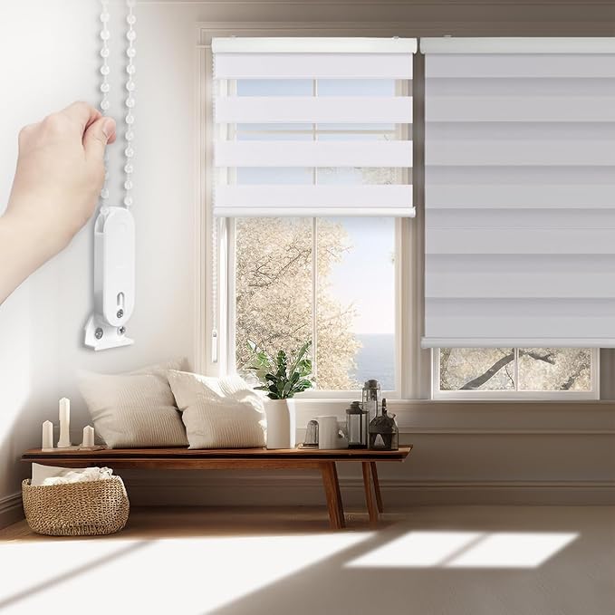 FOIRESOFT Standard Blackout Zebra Roller Blinds Dual Layer Privacy Shade