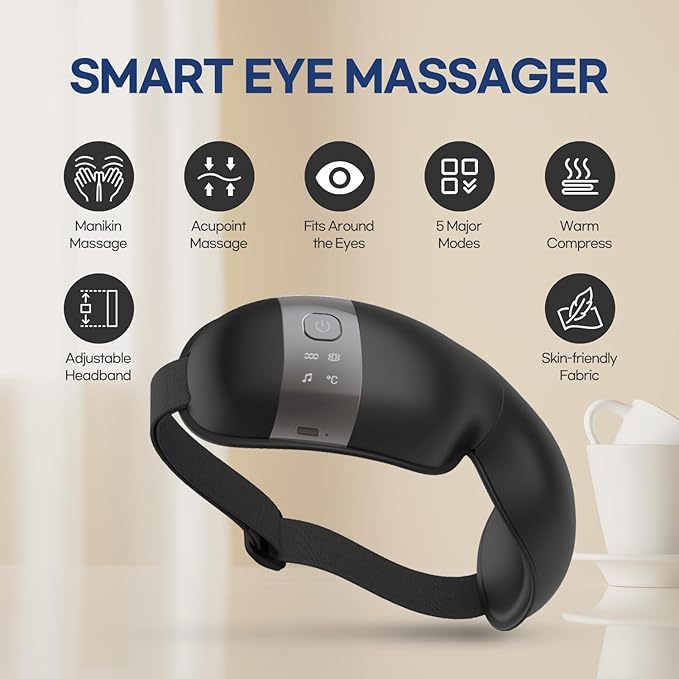 HubiCare Eye Massager with Heat, and Music Helps Relieve Strain, Dark Circles