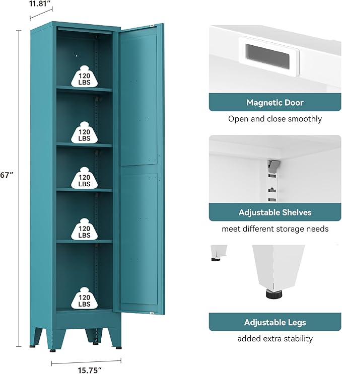 Narrow Metal Cabinet with 4 Adjustable Shelves and Barn Doors, Tall Bathroom