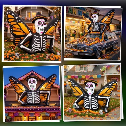 7FT Halloween Inflatables Skeleton with Butterfly Wings for Roof Yard Decor
