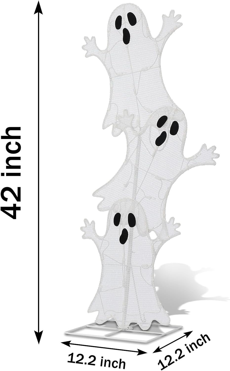 Halloween Lighted 3 Stacked Ghosts, 42’’ H Pre-Lit Lighted Ghosts with 50 Warm White Lights, Light Up Halloween Ghost Decoration for Indoor, Outdoor, Porch, Yard, Holiday Decor