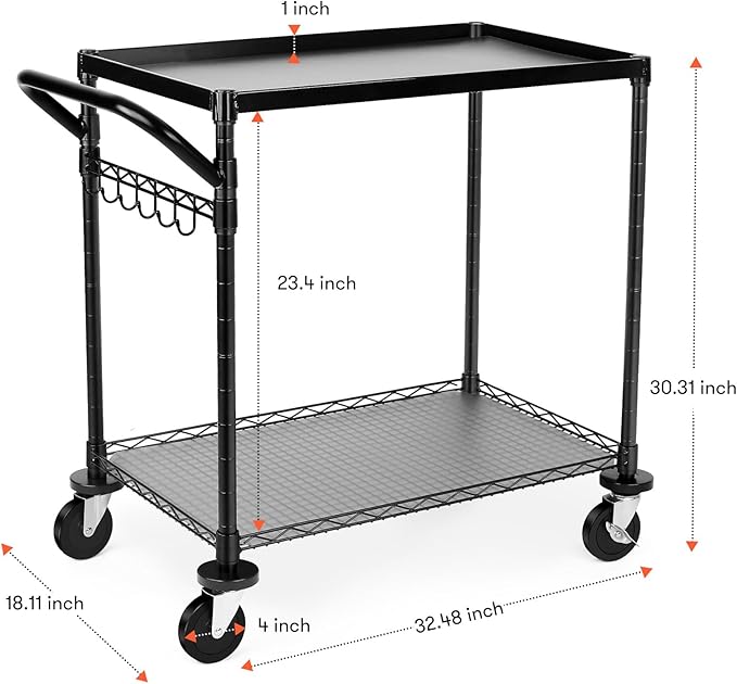 WDT 680Lbs Capacity Heavy Duty Rolling Utility Cart, 2 Tier Rolling Carts