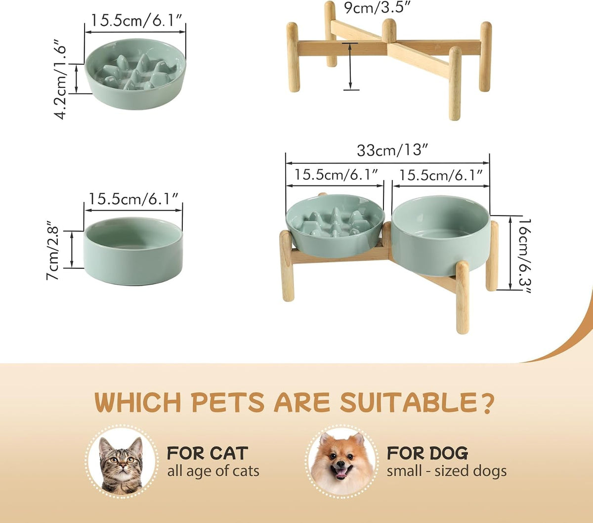 ceramic 0.9 cup raised slow feeder dog bowl, close-up detail