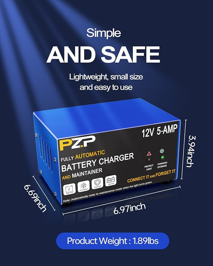 12v Smart Car Battery Charger, 5Amp Fully-Automatic Trickle Charger, Battery