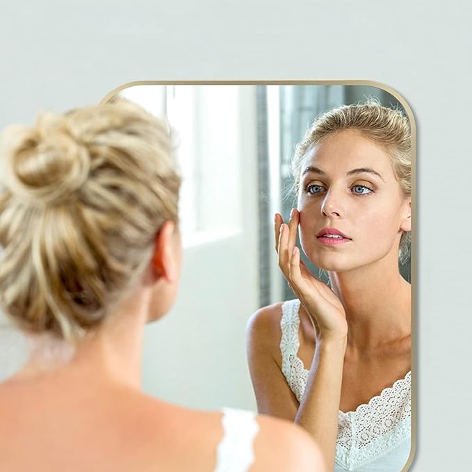 24x32 Inch Gold Bathroom Mirror, Brushed Gold Metal Framed Rectangular Mirror