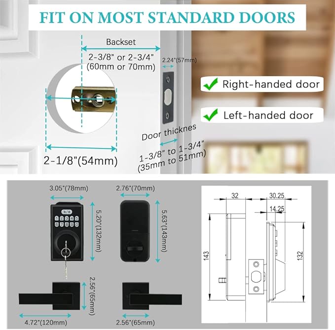 Keyless Entry Door Lock with 2 Handles, Electronic Keypad Deadbolt Front Door