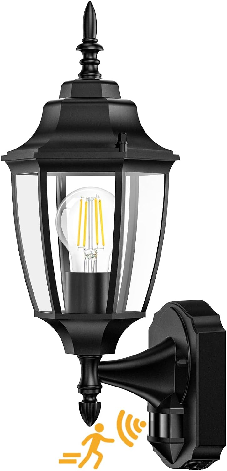 Lamomo Motion Sensor Outdoor Wall Lights, Outside Porch Lamps, Black